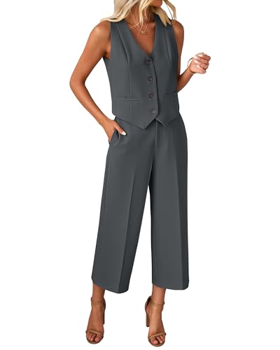 luvamia Matching Sets Women Clothing Two Piece Outfits Set Business Casual Outfits for Women Dark Grey Small Fits Size 4/6