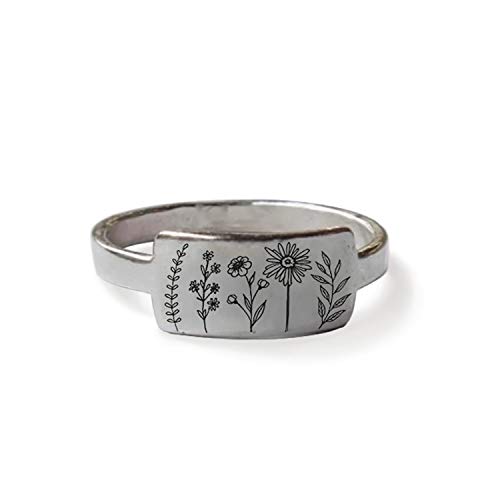 Wildflowers Ring for Women S925 Sterling Silver Wildflower Nature Ring Flower Jewelry (Style B, 7)