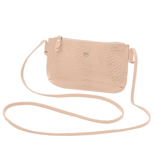 Mariart 201A Bolsa Feminina Transversal de Couro Bovino Legítimo c/Acabamento Anaconda (Nude)