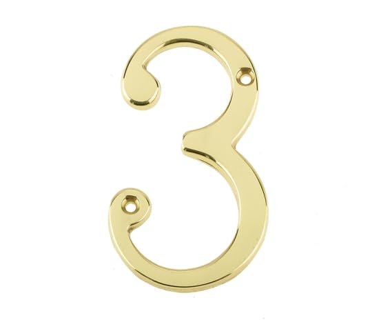 Kooples Hardware 75mm Screw Fix Door Numerals – Solid Metal House Numbers with Pre-Drilled Holes – Traditional Front Door Number Plates for Home & Gate Use (Polished Brass, No. 3)