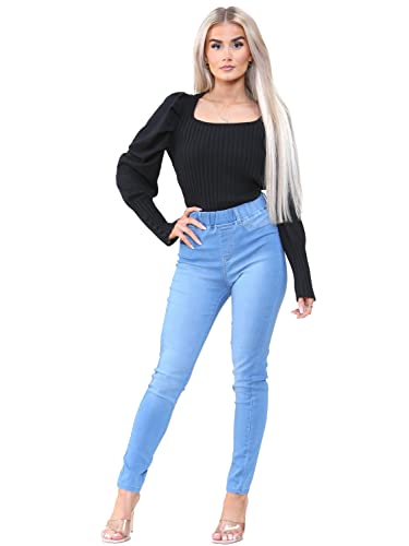 989Zé ENZO Womens High Rise Skinny Stretch Jeans Elasticated Waist Jeggings Denim Jean EZL419 Jeggings Light Blue 14