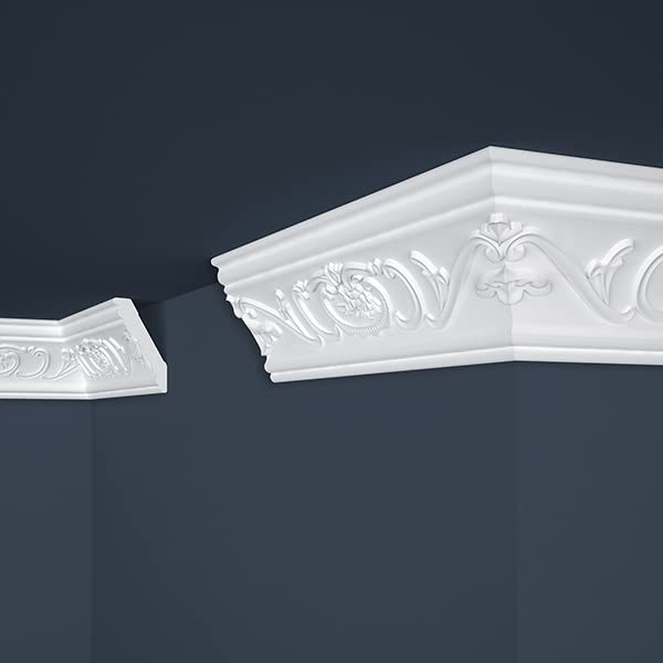 PROVISTON | Cinta de escayola | Poliestireno | 53 x 88 x 2000 mm | Blanco | Tira para techo | Se puede pintar | Fácil de instalar | De alta calidad | Estructura fuerte y ligera | 2 metros