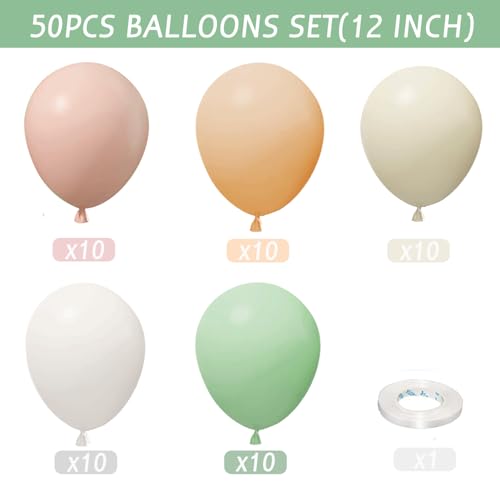 Image of Sage Green Pink Balloons,50Pcs 12 Inch Pastel Light Pink Dusty Sage Green Nude Sand White Boho Balloons for Baby Shower Birthday Bridal Shower Wedding Tea Party Decorations
