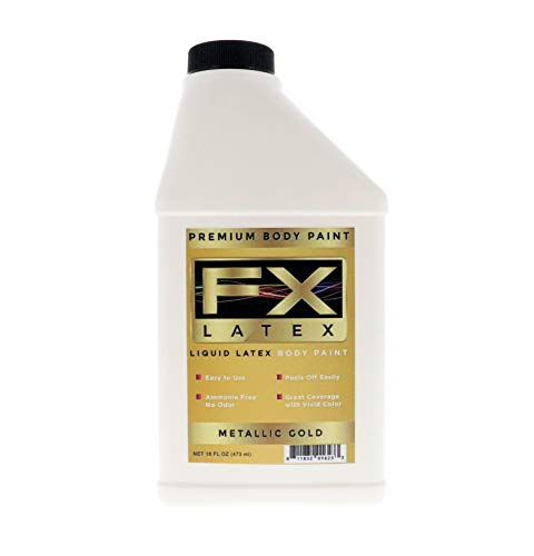 Liquid Latex Fashions- Ammonia Free Natural Face paint for Kids and Adults, Ideal for Artwork, School Plays, Cosplays and Concerts, Metallic Gold - 16 oz