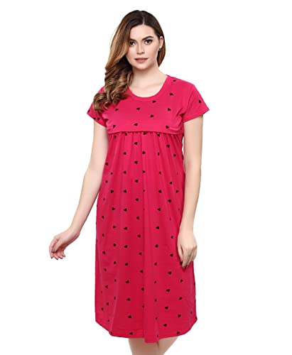 Image of TIGYWIGY Women's Cotton Printed Knee Length Maternity /Feeding /Nursing Nighty