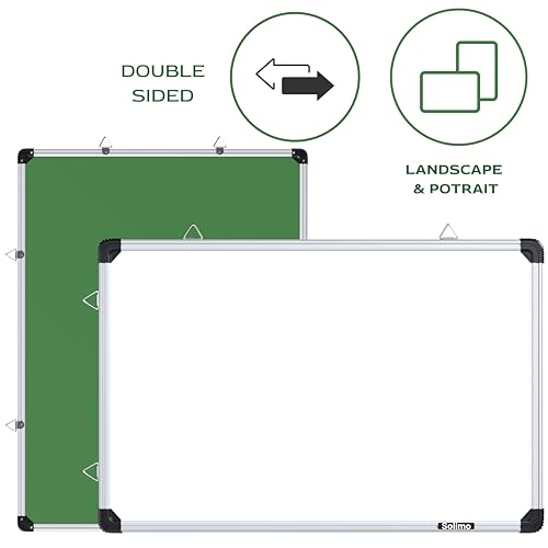 Image of Amazon Brand - Solimo Non-Magnetic Double Sided Whiteboard & Chalkboard | 2x3 Feet (60x90 cm) | Dry Erase Marker & Chalk Writing Board | Home, Office, School, Kids | Aluminium Frame | Pack of 1