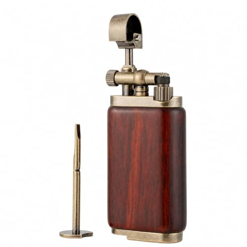 Vintage Lift Arm Gas Lighter, 45 Degree Angled Soft Flame Butane Refillable Retro Metal Igniter with Built-in Tamper and Pick Tool (Rosewood)