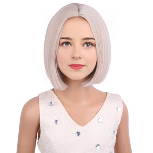 Image of Kids Blonde Wig Girls White Blonde Bob Wigs Child Short Middle Part Wig for Kids Synthetic Wigs