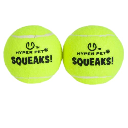 Image of Hyper Pet Squeaks! Tennis Balls Dog Fetch Toys, Medium 2.5 Inch, Pack of 2