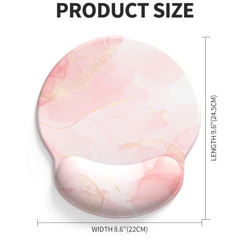 Image of eulps Mouse Pad with Wrist Rest, Comfortable Computer Mousepad with Gel Wrist Support Smooth Surface and Non-Slip PU Base for Pain Relief, Laptop, Office & Home (Pink Marble)