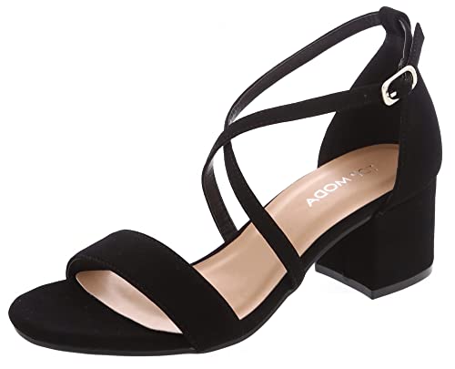 Top Moda Over The Toe Strap 2" Kitten Block Heel Open Toe Dress Sandal, Black, 8 #TOP4