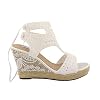 Bruidssandalen met sleehak, espadrilles met wit platform en enkelveters.