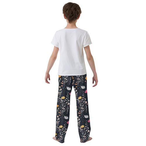 Boys' Pants Simple Bohemian Wildflower Black Long Bottoms Jogger Pants Elastic Waist Trousers with Pockets S-XL3