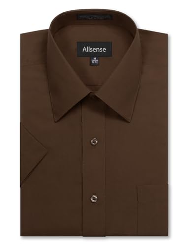 brown men's dress shirt Allsense Regular-Fit Short-Sleeve Shirt, Brown, S This brown color long Size:US 14 / UK 18 / EU 44 collection:beach-essentials-dresses Bridesmaid Dresses Adrianna Papell
