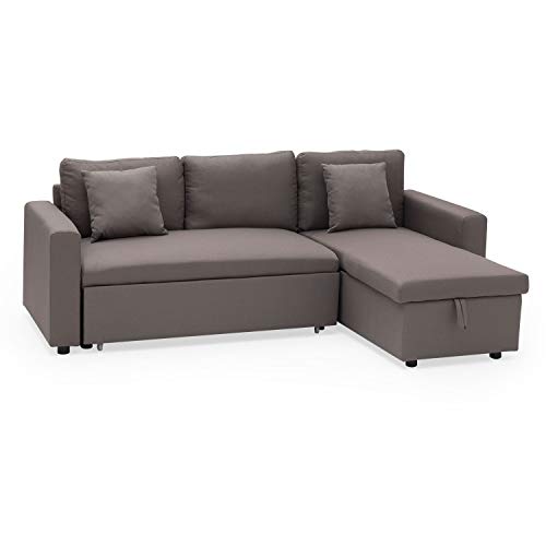 Happy Garden Canapé d'angle Convertible Clark 3 Places en Tissu Gris chiné. Canapé avec méridienne réversible et Coffre de Rangement.