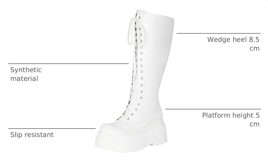 Image of Parisuit Women's Knee High Goth Platform Boots Lace Up Combat Boots | Chunky High Heel, Buckle Boots, Punk Chain Boots