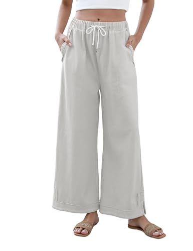 Image of Athlisan Womens Baggy Wide Leg Palazzo Pants Casual Loose Drawstring Elastic Waisted Lounge Trousers with Pockets