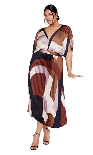 City Chic Women's Plus Size Dress-Henley Print Midi