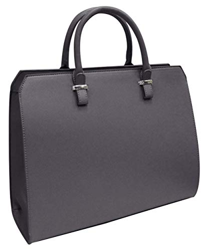 Damen Handtasche Eva Original V&M Designer Tasche Saffiano Optik,Grau Cover