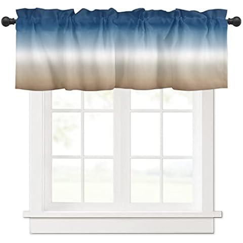 Artwork Store Valances Windows Curtain Khaki Blue Ombre Kitchen Valances Rod Pocket Window Treatment Short Curtains Valance for Window 1 Panel,42 by 12 inches Cover