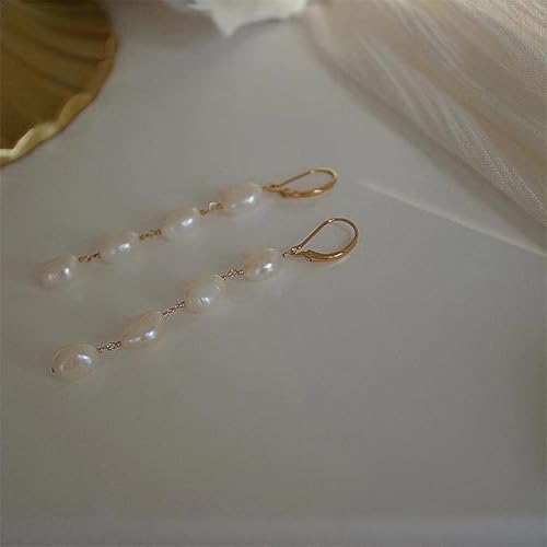 Pearl Earrings 14k Gold Plated Long Pearl Earrings Dangle Drop for Brides4