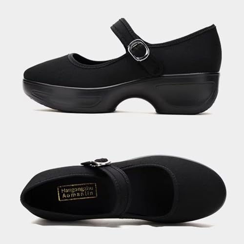 Women's Knitted Platform Walking Mary Jane Shoes Comfortable Round Toe Buckle Strap Soft Sole Non-Slip Orthopedic Shoes Suitable for Work Dance2