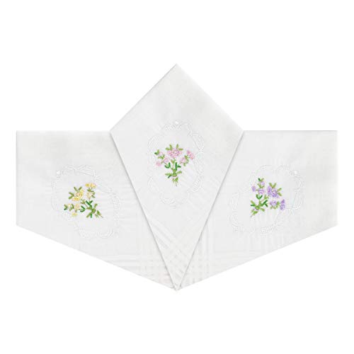 Damen-Taschentücher, bestickt mit weißen Satinbändern, 100 % Baumwolle, 29 x 29 cm, 3 Stück Gr. Einheitsgröße, weiß Cover