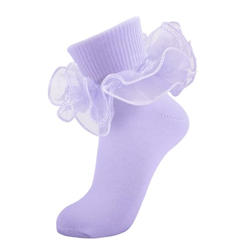Image of Women Big Ruffle Ankle Socks Adult Double Lace Frilly Socks Fold Cuff Cotton Ruffled Dress Crew Bobby Bride Sock