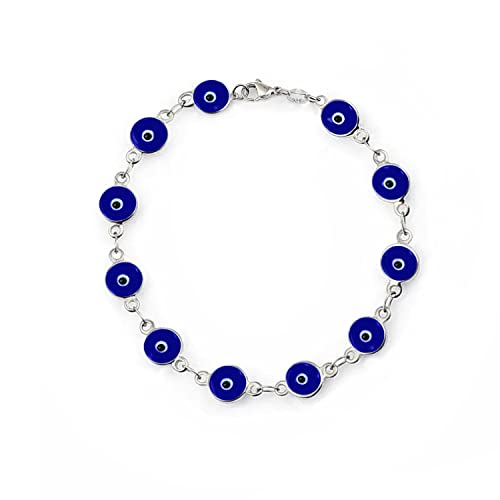 Savlano 925 Sterling Silver Glass Bead Evil Eye Bracelet - 7