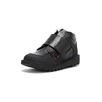 Kickers Boy's Kick Mid Scuff Durable Black Leather School Shoes | Flat Ankle Boot, Black, 7 UK Child
