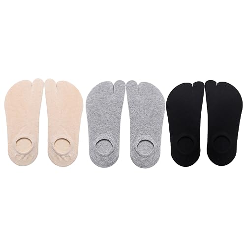 GAROZATION Heap Socks 3 Pairs Lightweight Cotton Toe Separating Socks Women's Anti-slip Summer
