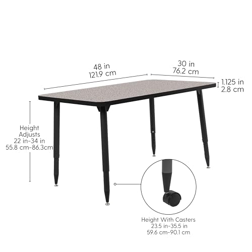 Image of Adapte Commercial Classroom Activity Table - 30 inch x 48 inch Rectangle, ADA Compliant Tapered Legs with Glides & Casters, Adjustable Height 22-34 inch Wheelchair Accessible, School & Office Furniture