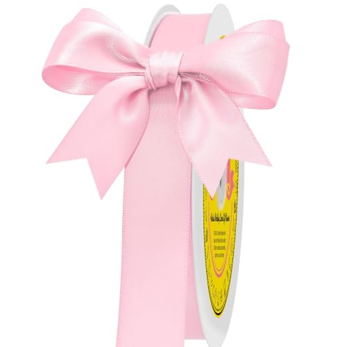 Image of Double Face Light Pink Satin Ribbon 7 /8 inch X 100 Yards Polyester Light Pink Ribbon for Gift Wrapping Very Suitable for Weddings Party Hair Bow Invitation Decorations and More