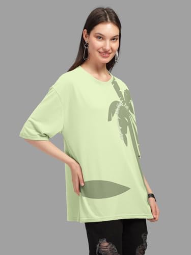 Image of HELLCAT Beige Trendy Printed Oversized T-Shirt for Women