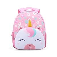 KING CHEER Toddler Backpack Nursery Rucksack for Boys & Girls Soft Neoprene Lightweight Mini Rucksack for Nursery Pre-School(Floral Unicorn)