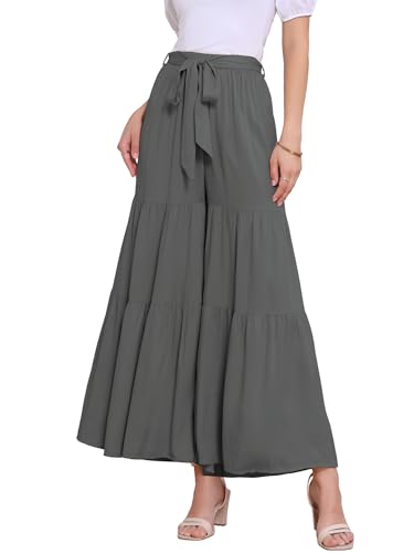 Image of Allegra K Women's 2026 Summer Wide Leg Palazzo Pants High Waisted Flowy Trendy Casual Lounge Boho Beach Ruffles Trousers