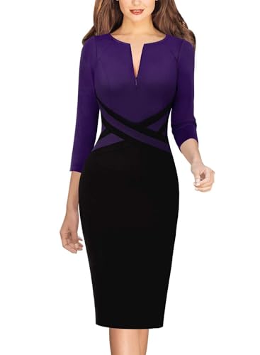 VFSHOW Womens Front Zipper Work Office Business Casual Church Sheath Dress