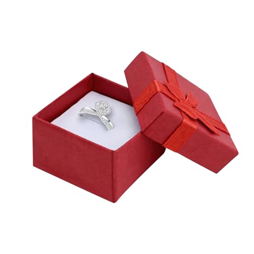 Jewellery Gift Boxes for Rings, Earrings, and Presents - Small Kraft Jewelry Box With Bow Knot and Lid for Gifting (Red)