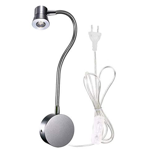 WeFoonLo 3W fixé au mur flexible col de cygne LED lecture avec Plug & Switch pour chambre à coucher, bureau, établi, Studio (3W Argent, blanc chaud) Cover