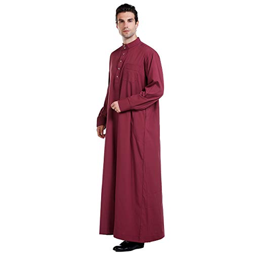 NC Muslim Men's Long Sleeves Solid Color Thobe Arab Middle East Male Stand Collar Robe3