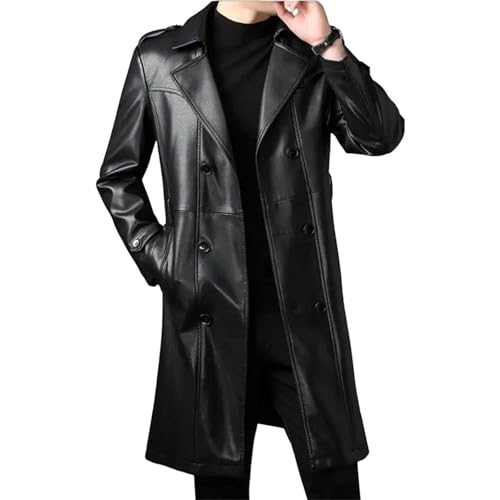 Men's Leather Trench Coats Long Windbreak Design With A Warm