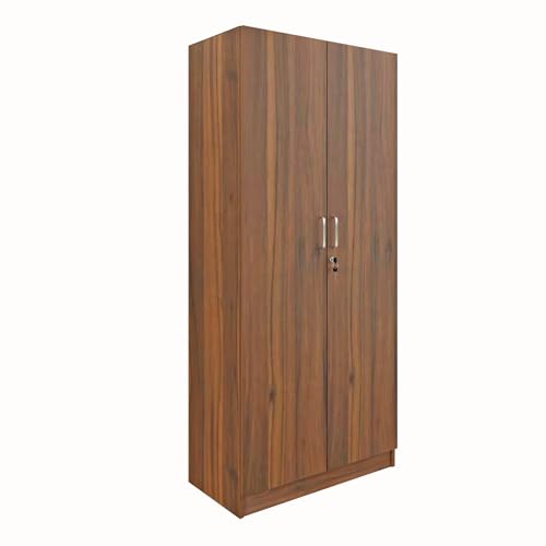 Image of VIKI Wardrobe | Mawlynnong Wardrobe | Wooden Almirah for 2 Door Wardrobe with 2 Shelves & Hanging Space (Brussel Walnut - 40D x 80W x 180.8H) | 1 Year Warranty | Free Assembly