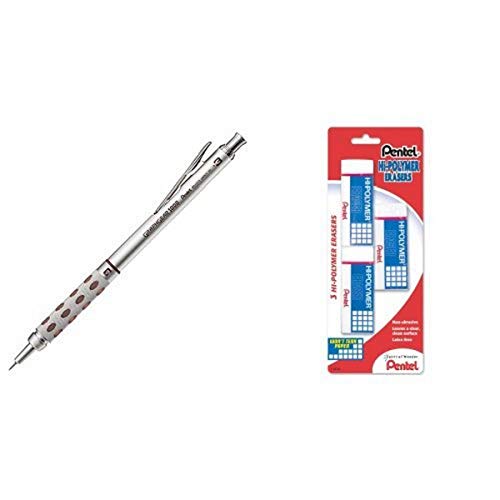 Pentel Graph Gear 1000 Automatic Drafting Pencil, 0.3mm, and Hi-polymer Block Eraser, Large, 3 Pack