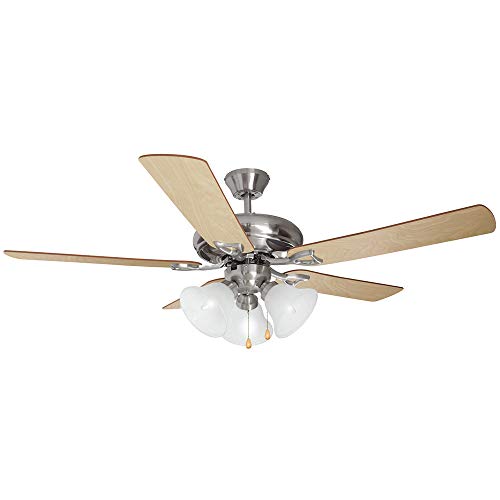 Get Special Price Design House 154013 Downrod Mount, 3 maple Blades Ceiling fan with 60 watts light, Satin Nickel