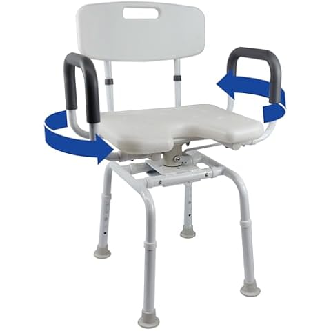 JumboTIGER Swivel Shower Chair for Inside Shower, Adjustable Pivoting Bath Chair and Medical Grade Rotating Shower Seat with Liftable Armrests and Backrest Tools-Free Assemble Cover