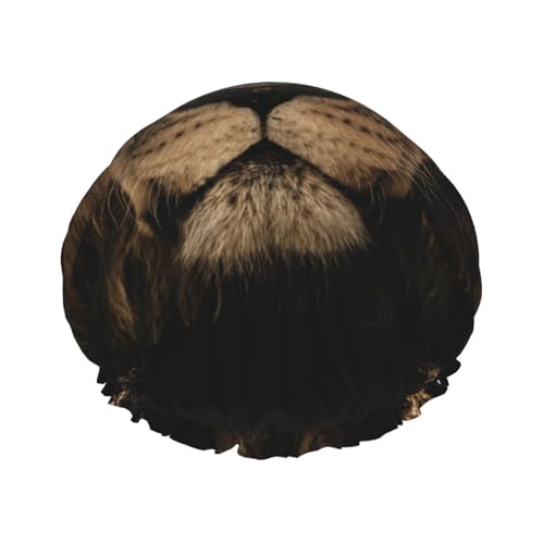 Gorro de ducha impermeable con banda elástica, gorro de ducha reutilizable de doble capa para mujer,Primer plano de la melena del león africano (felino salvaje)