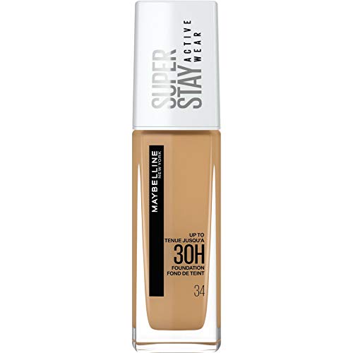 Maybelline New York SuperStay 30H Active Wear flytande foundation, hög täckning och mycket lång hållbarhet utan maskeffekt, mjuk brons (34), 30 ml