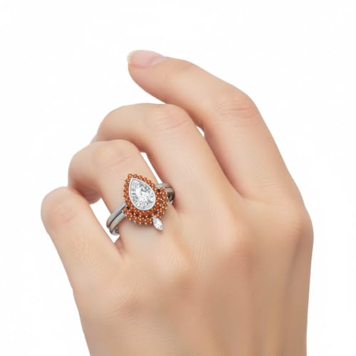 Image of 55Carat Choose Your Gemstone Bezel Pear Shape Halo CZ Diamond CZ Ring Sterling Silver Pear Shape Wedding Ring Sets Ornaments Surprise for Wife Symbol of Love Clarity Comfortable US Size 4 to 12