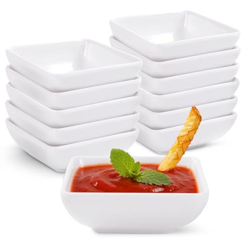 WBDVYLO 3 oz Square Dipping Bowl, White Melamine Sauce Dish for Home Kitchen BBQ Picnic Restaurant Dipping Sauce Design for Soy Sauce, Ketchup, Side Dishes, Snacks, etc 12Pcs (12)