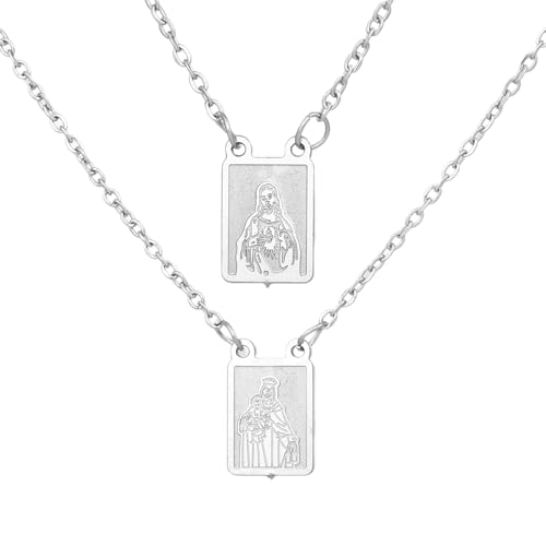 Holy Carmel Stainless Steel Scapular Necklace - Catholic Religious Jewelry Gifts for Women & Men